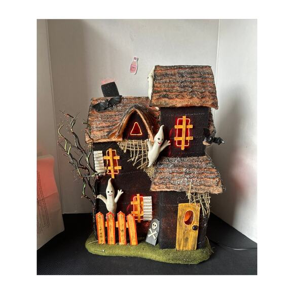Vintage Department 56 Fiber Optic Haunted House Ghost Bats Lights Up Working - Picture 1 of 12